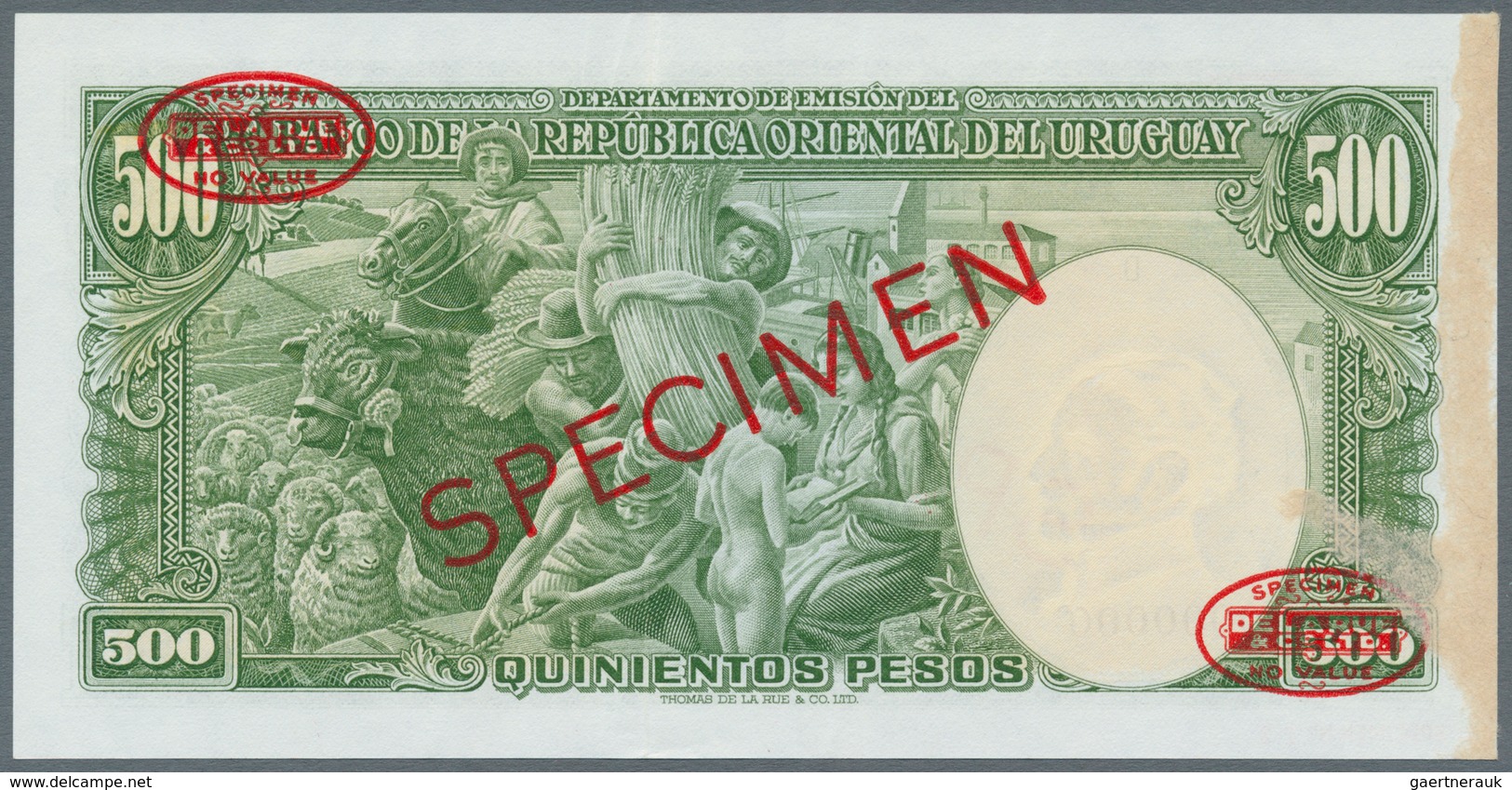 Uruguay: 500 Pesos 1939 SPECIMEN P.44s, Previously Mounted And Several Vertical Folds. Condition: VF - Uruguay