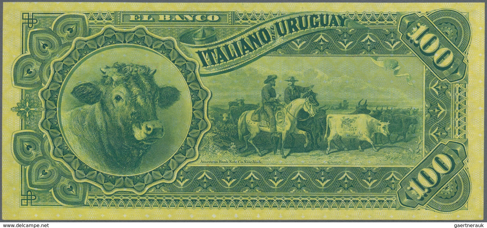 Uruguay: El Banco Italiano Del Uruguay 100 Pesos 1887 Remainder W/o Signatures But With S/N P. S215, - Uruguay