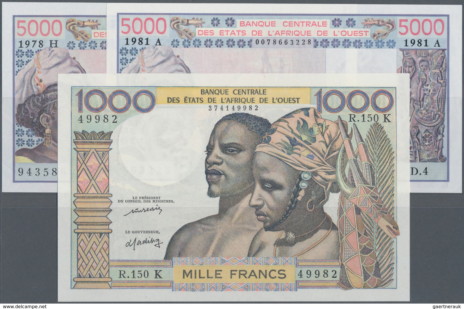 West African States / West-Afrikanische Staaten: Set With 3 Banknotes Comprising 5000 Francs 1981 Le - États D'Afrique De L'Ouest