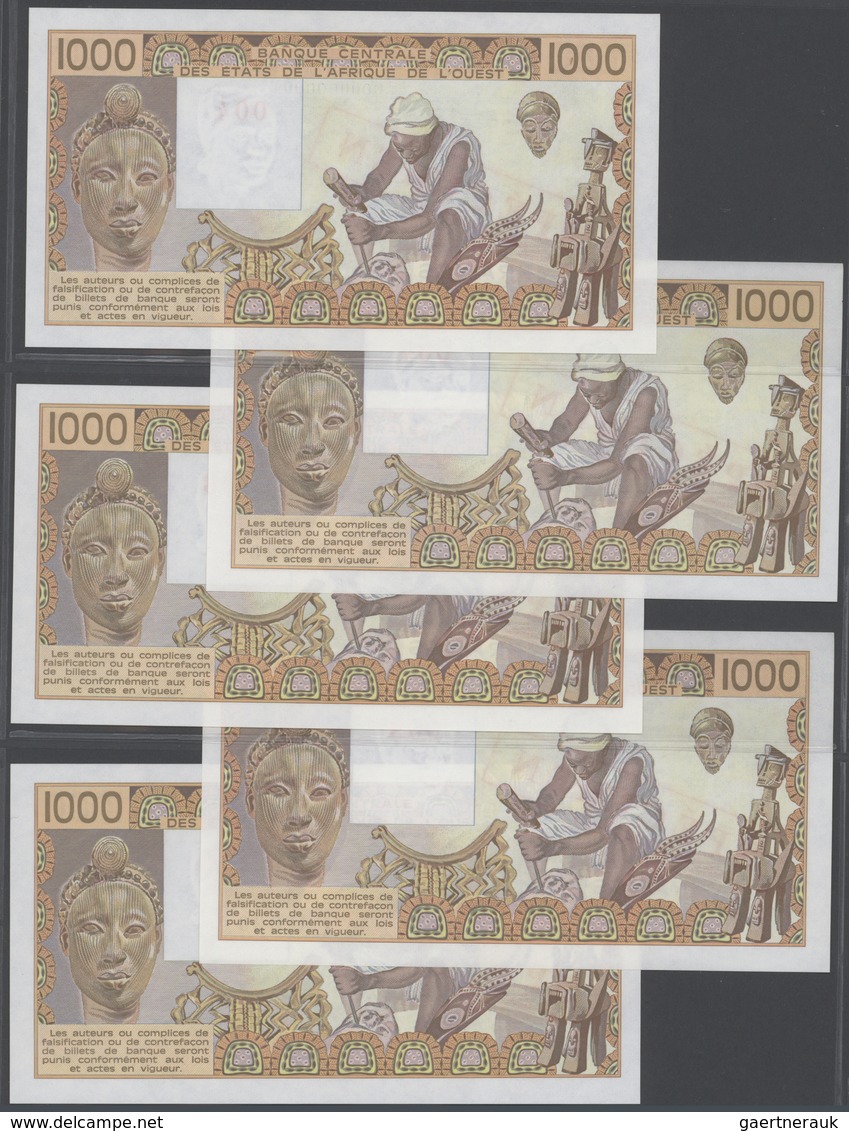 West African States / West-Afrikanische Staaten: Rare Set Of 5 Different Specimen Notes Of 1000 Fran - États D'Afrique De L'Ouest