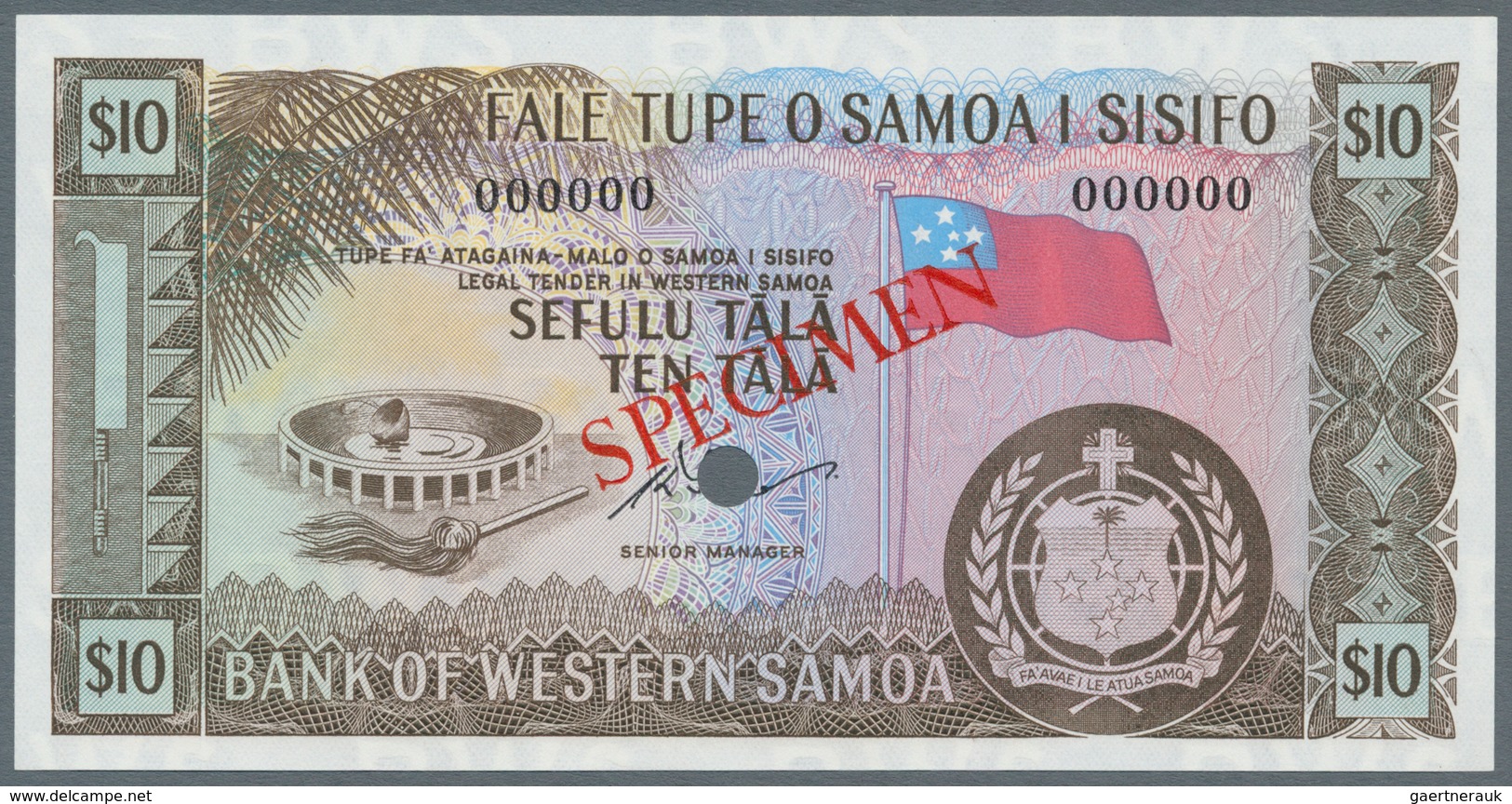 Western Samoa / West-Samoa: 10 Tala ND(1967) SPECIMEN P.18dsin Perfect UNC Condition - Samoa