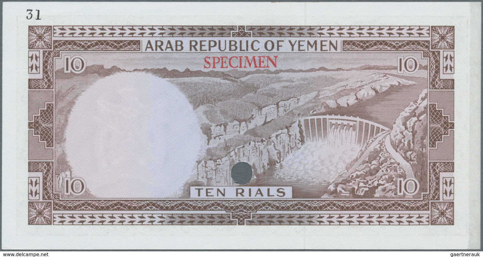 Yemen / Jemen: 10 Rials ND Color Trial Specimen P. 8cts With Zero Serial Numbers And Red Specimen Ov - Jemen