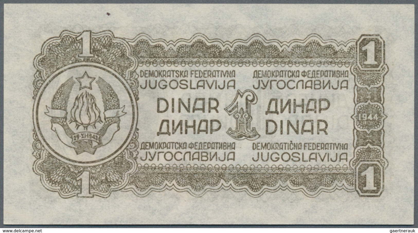 Yugoslavia / Jugoslavien: Nice Set With 8 Banknotes Of The 1944 "Partisan" Issue With 1, 5, 2 X 10, - Yugoslavia