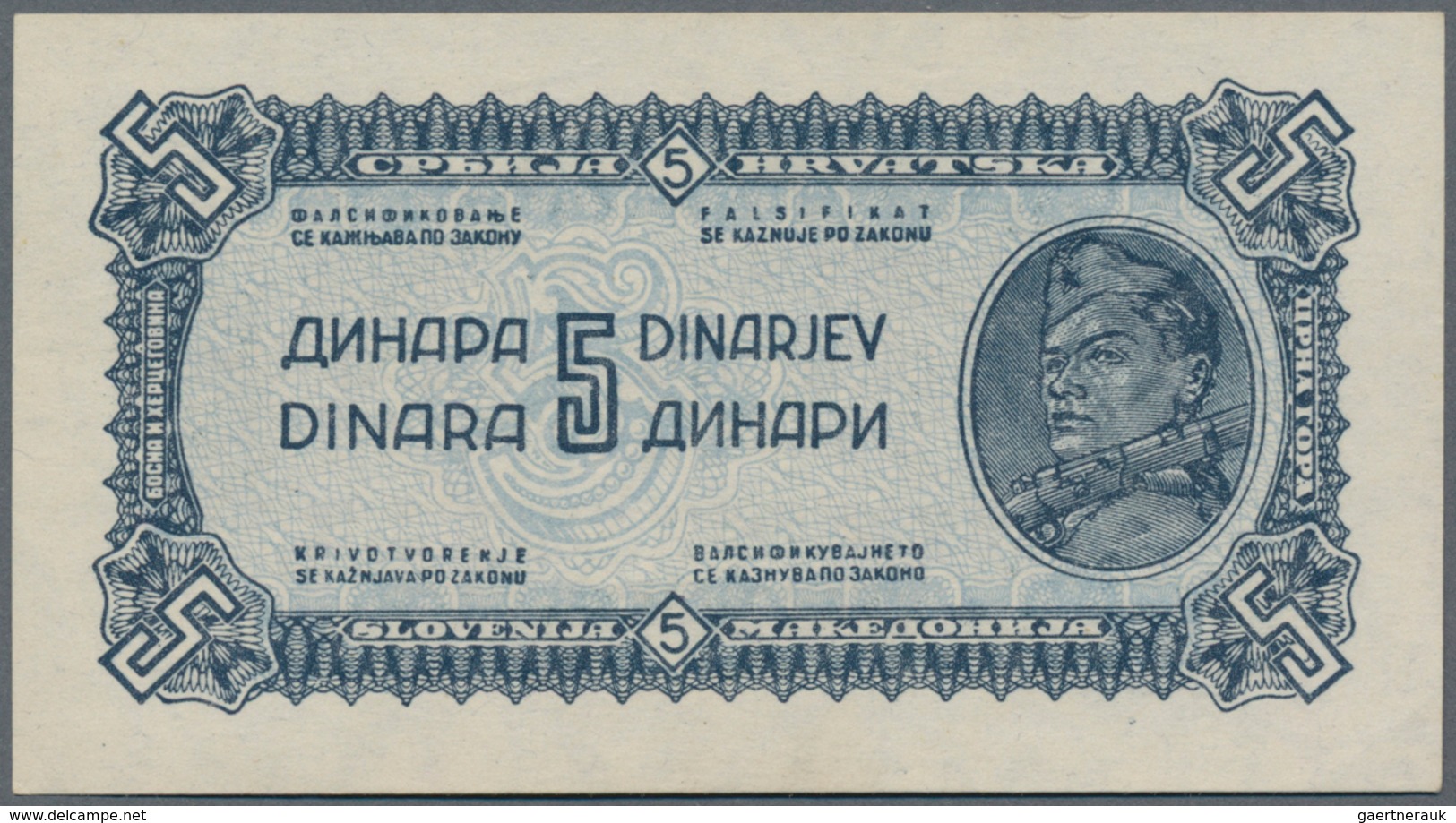 Yugoslavia / Jugoslavien: Nice Set With 8 Banknotes Of The 1944 "Partisan" Issue With 1, 5, 2 X 10, - Yugoslavia