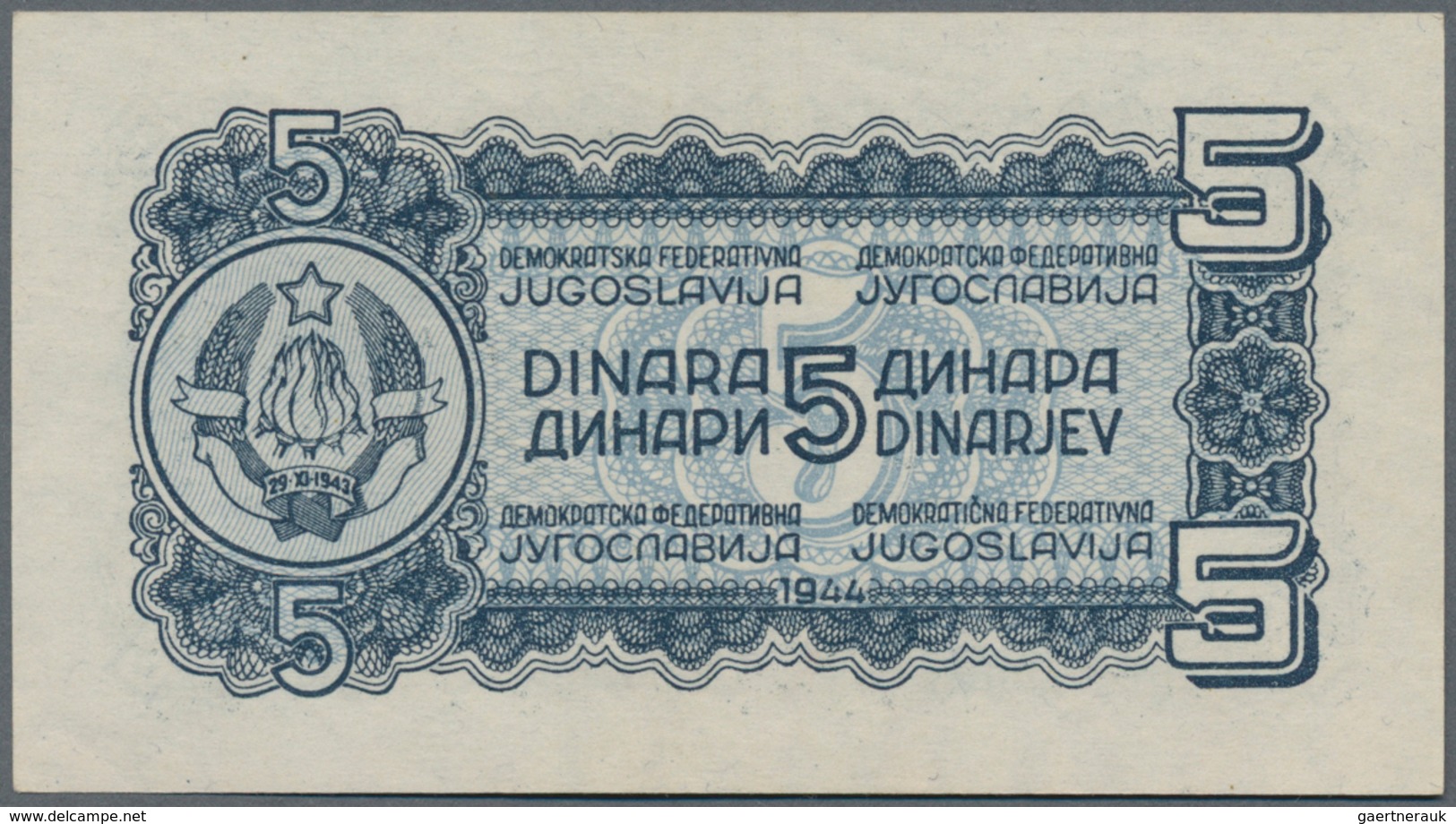 Yugoslavia / Jugoslavien: Nice Set With 8 Banknotes Of The 1944 "Partisan" Issue With 1, 5, 2 X 10, - Yugoslavia