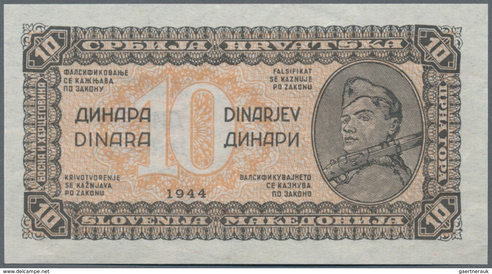 Yugoslavia / Jugoslavien: Nice Set With 8 Banknotes Of The 1944 "Partisan" Issue With 1, 5, 2 X 10, - Yugoslavia