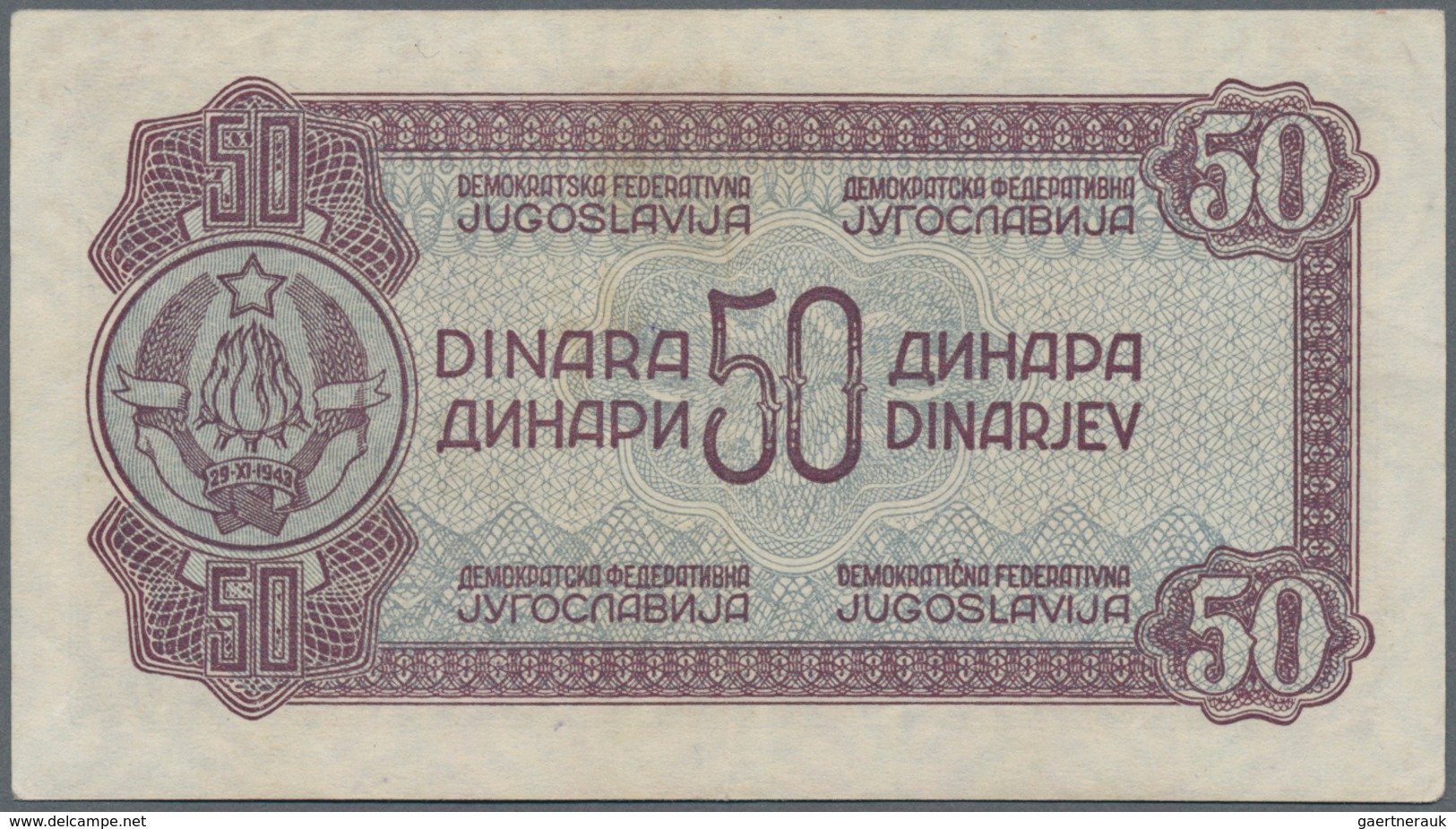 Yugoslavia / Jugoslavien: Nice set with 8 Banknotes of the 1944 "Partisan" issue with 1, 5, 2 x 10,