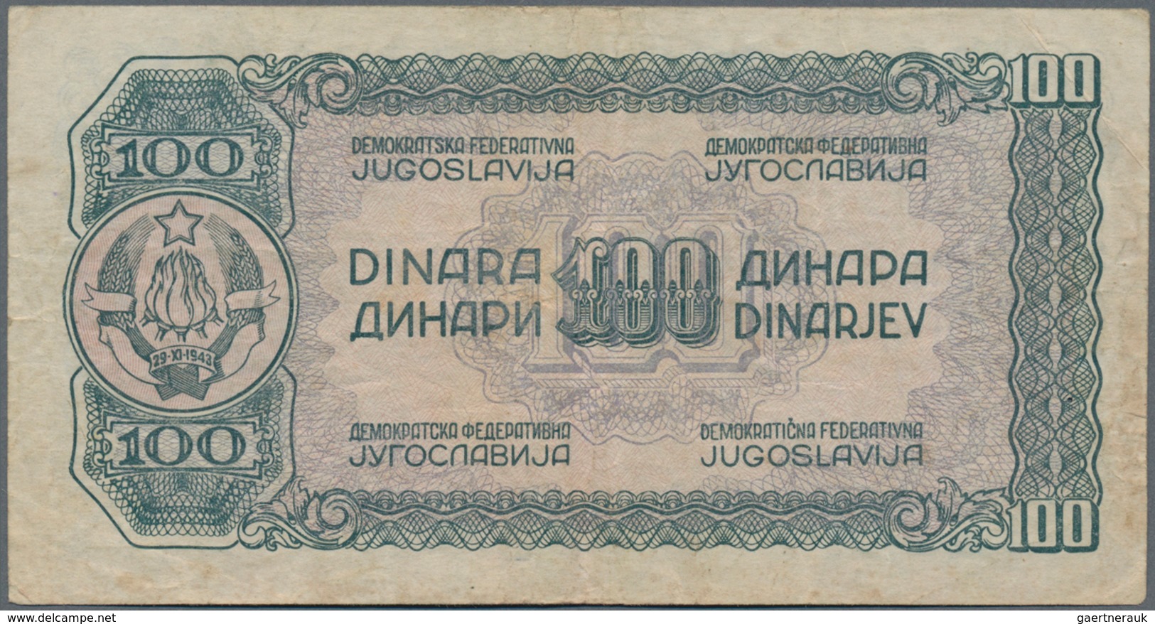 Yugoslavia / Jugoslavien: Nice set with 8 Banknotes of the 1944 "Partisan" issue with 1, 5, 2 x 10,