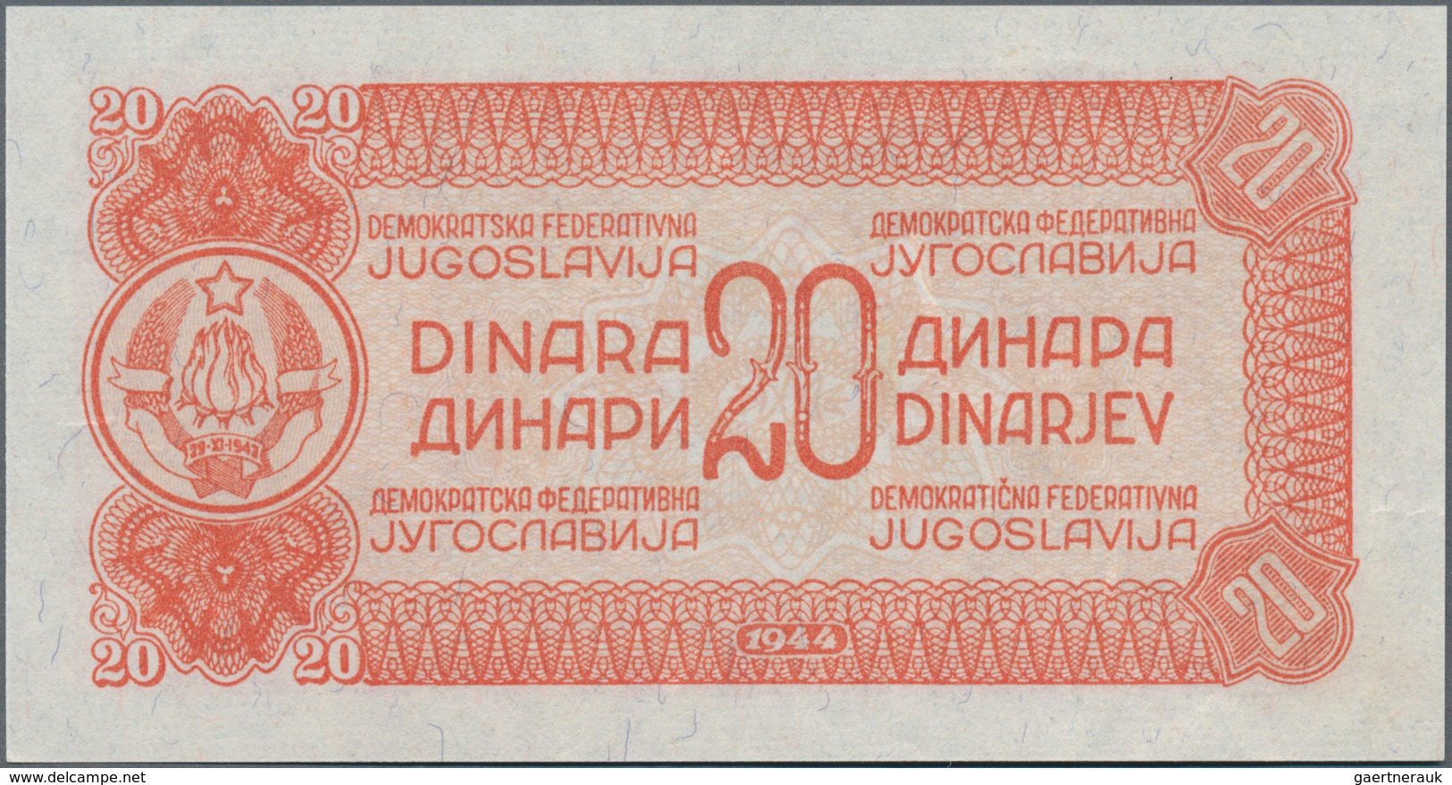 Yugoslavia / Jugoslavien: 20 Dinara 1944 Proof Without Serial Number, P.51p, Almost Perfect Conditio - Jugoslawien