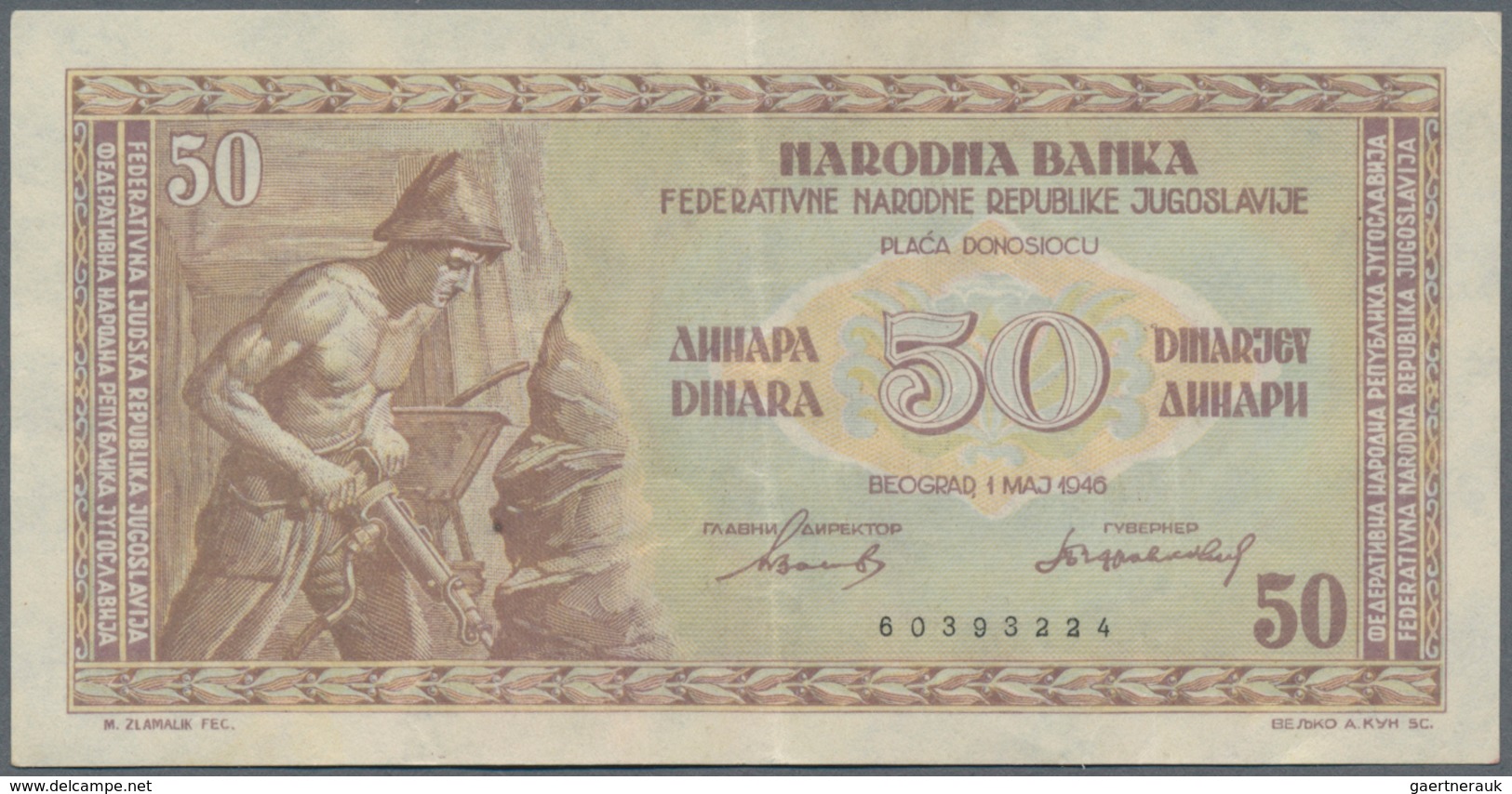 Yugoslavia / Jugoslavien: Very Nice Set Of The 1946 And 1955 Series Comprising 50, 2 X 100, 500 And - Yugoslavia