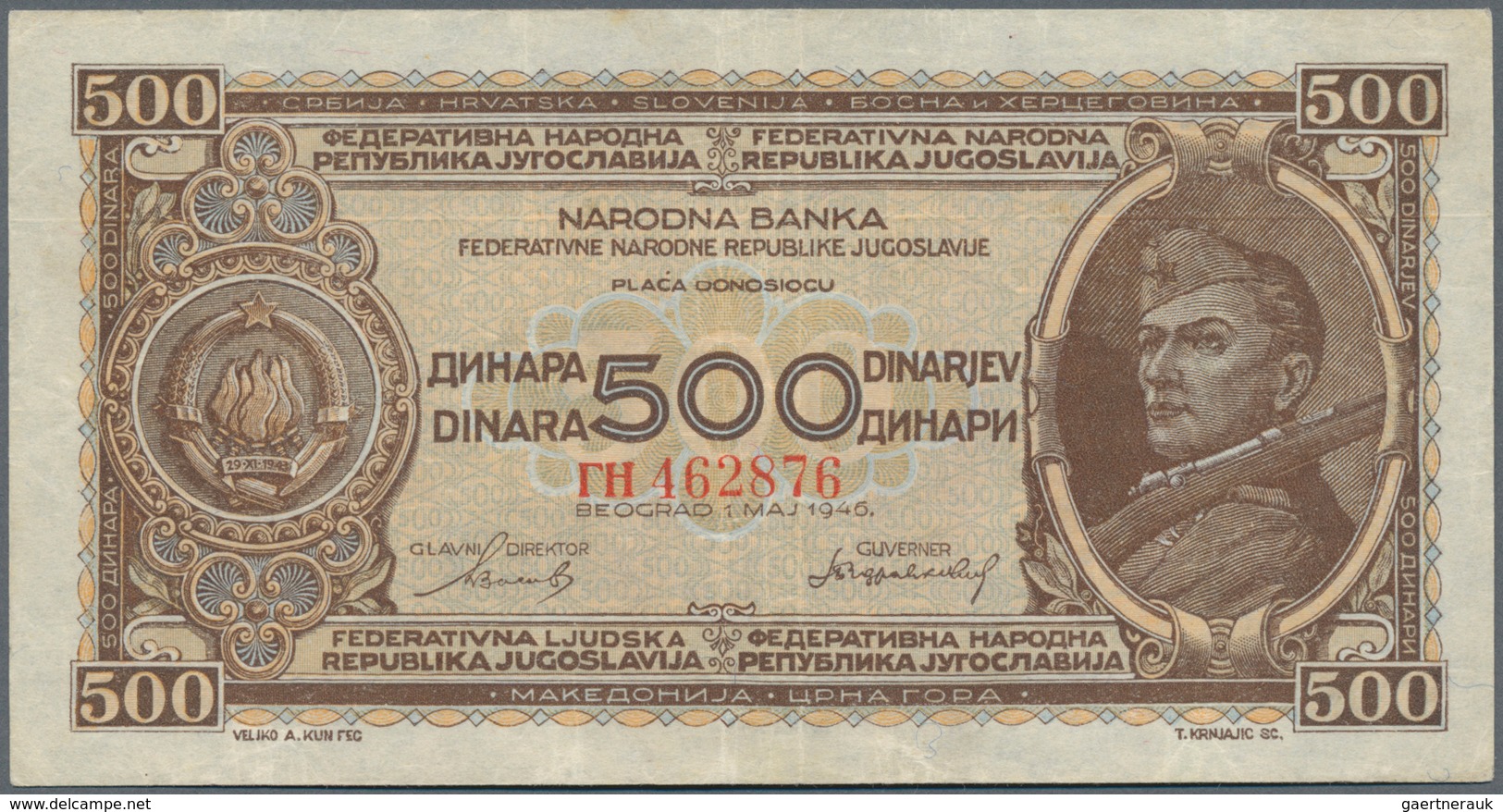 Yugoslavia / Jugoslavien: Very nice set of the 1946 and 1955 series comprising 50, 2 x 100, 500 and