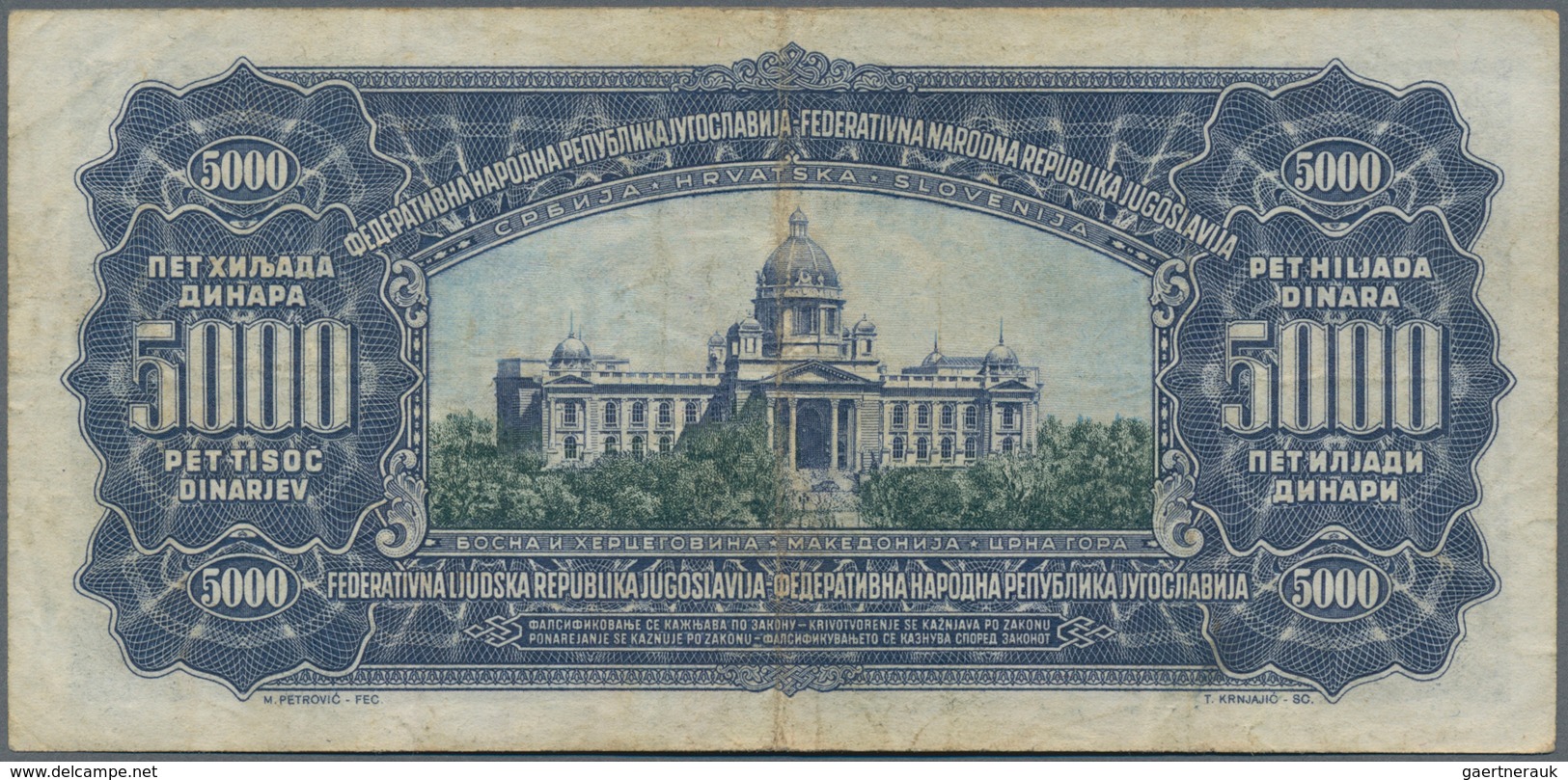 Yugoslavia / Jugoslavien: 5000 Dinara 1955, P.72b Key Note Of This Series With Some Handling Marks L - Yugoslavia