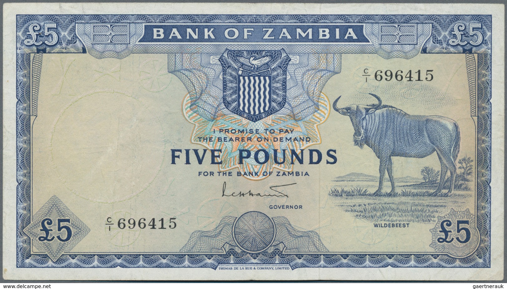 Zambia / Sambia: 5 Pounds ND(1964) P. 3, In Used Condition Pressed With Light Folds In Paper, No Hol - Zambie