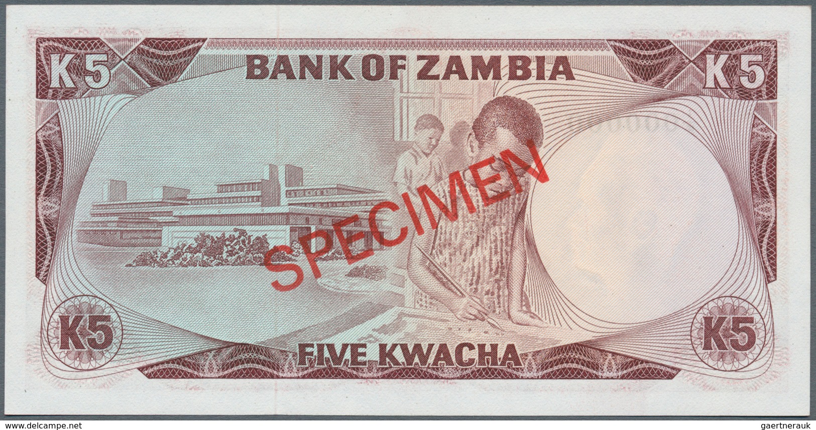 Zambia / Sambia: 5 Kwacha ND(1973) SPECIMEN, P.15s In Perfect UNC Condition - Zambia