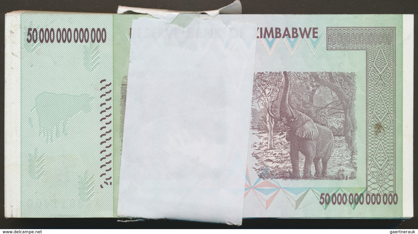 Zimbabwe: Bundle Of 100 Pcs. Consecutive Banknotes 50 Trillion Dollars 2008, P.90 In AUNC/UNC Condit - Zimbabwe