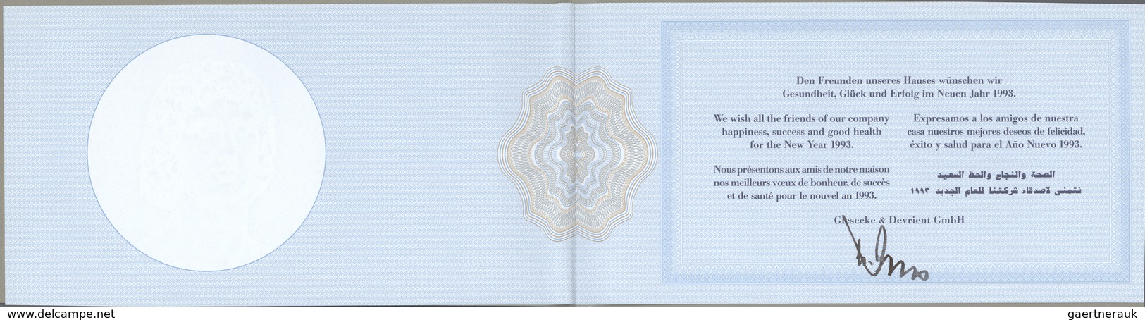 Testbanknoten: Set Of 3 Sample Watermark Sheets In Folder By Giesecke & Devrient Munich, Dated About - Fiktive & Specimen