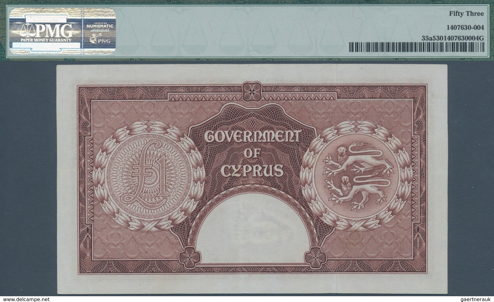 Cyprus / Zypern: 1 Pound 1955, P.35a, PMG Graded 53 About Uncirculated. - Zypern