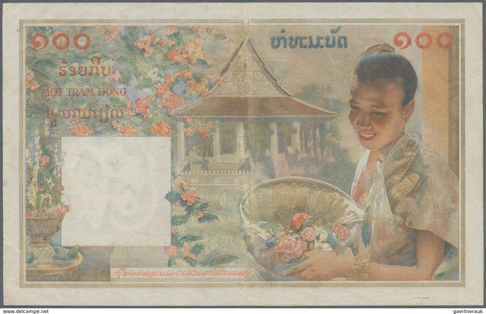 French Indochina / Französisch Indochina: 100 Piastres ND(1953-54) P. 103, S/N 007500553 A.4, Issue - Indochine