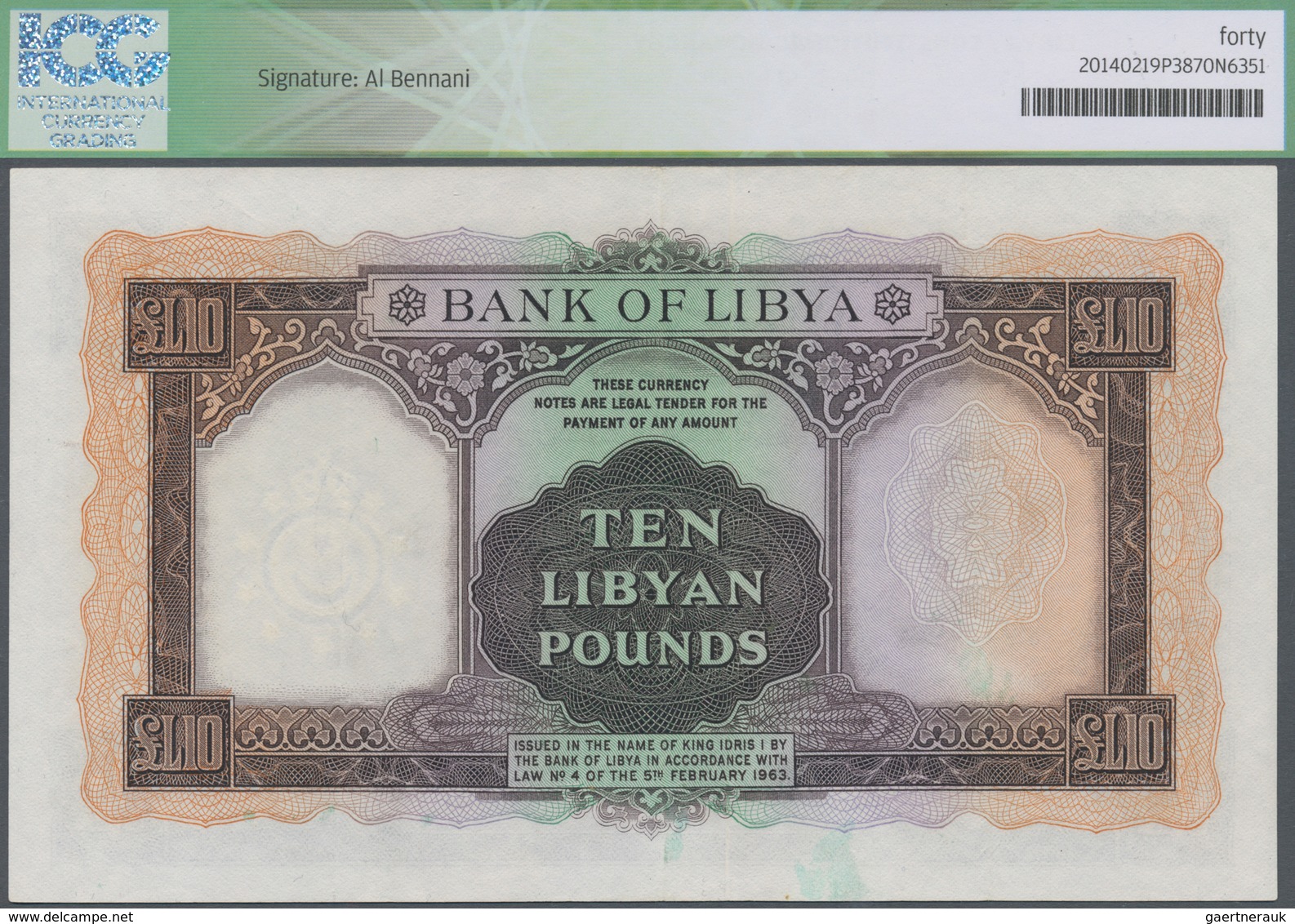Libya / Libyen: 10 Pounds 1963, P.27, Vertically Folded And Some Other Minor Creases In The Paper, I - Libye