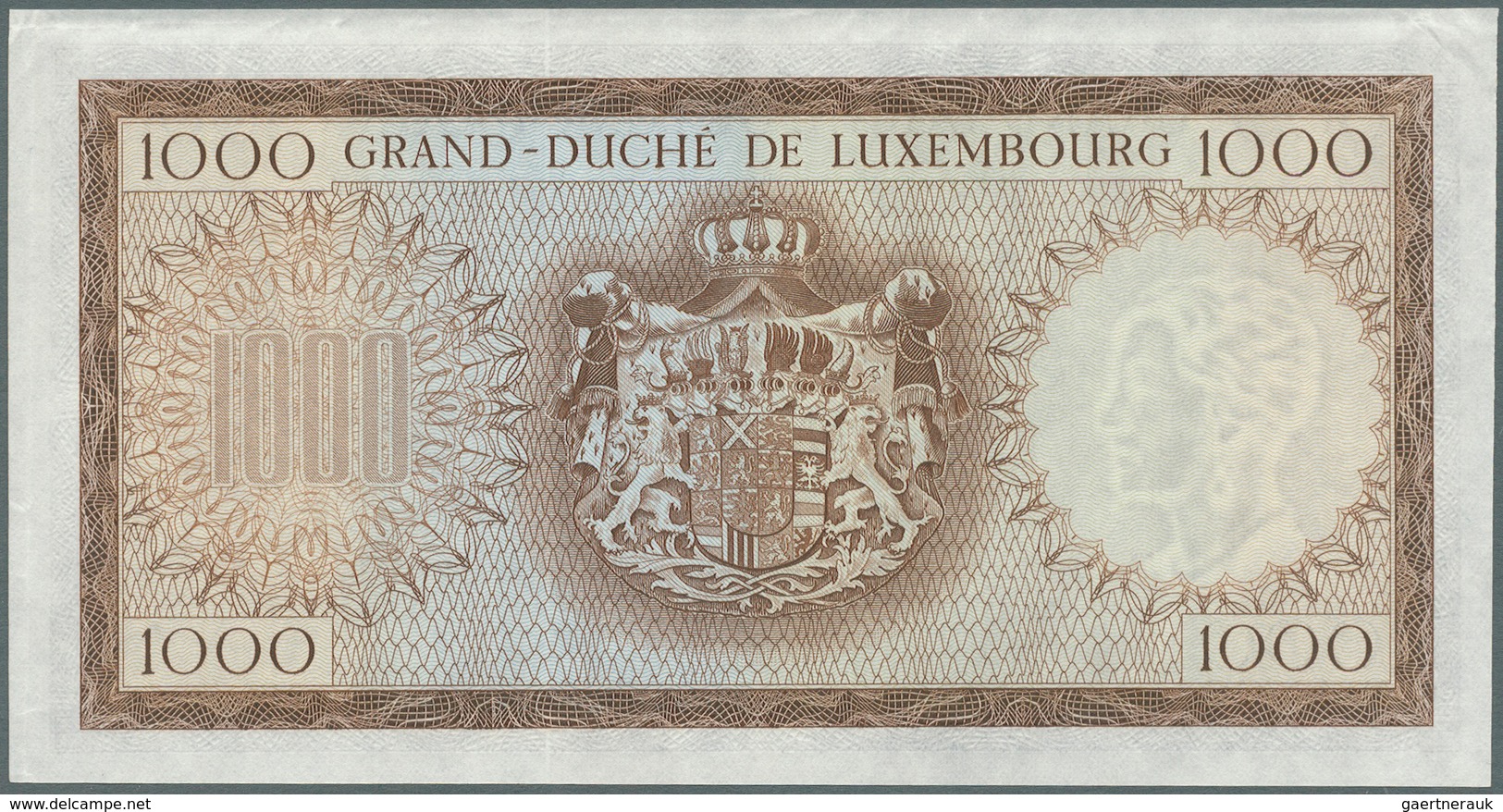 Luxembourg: 1000 Francs ND P. 52B Proof Print Without Serial And Signatures, Horizontal Fold Along T - Luxemburg