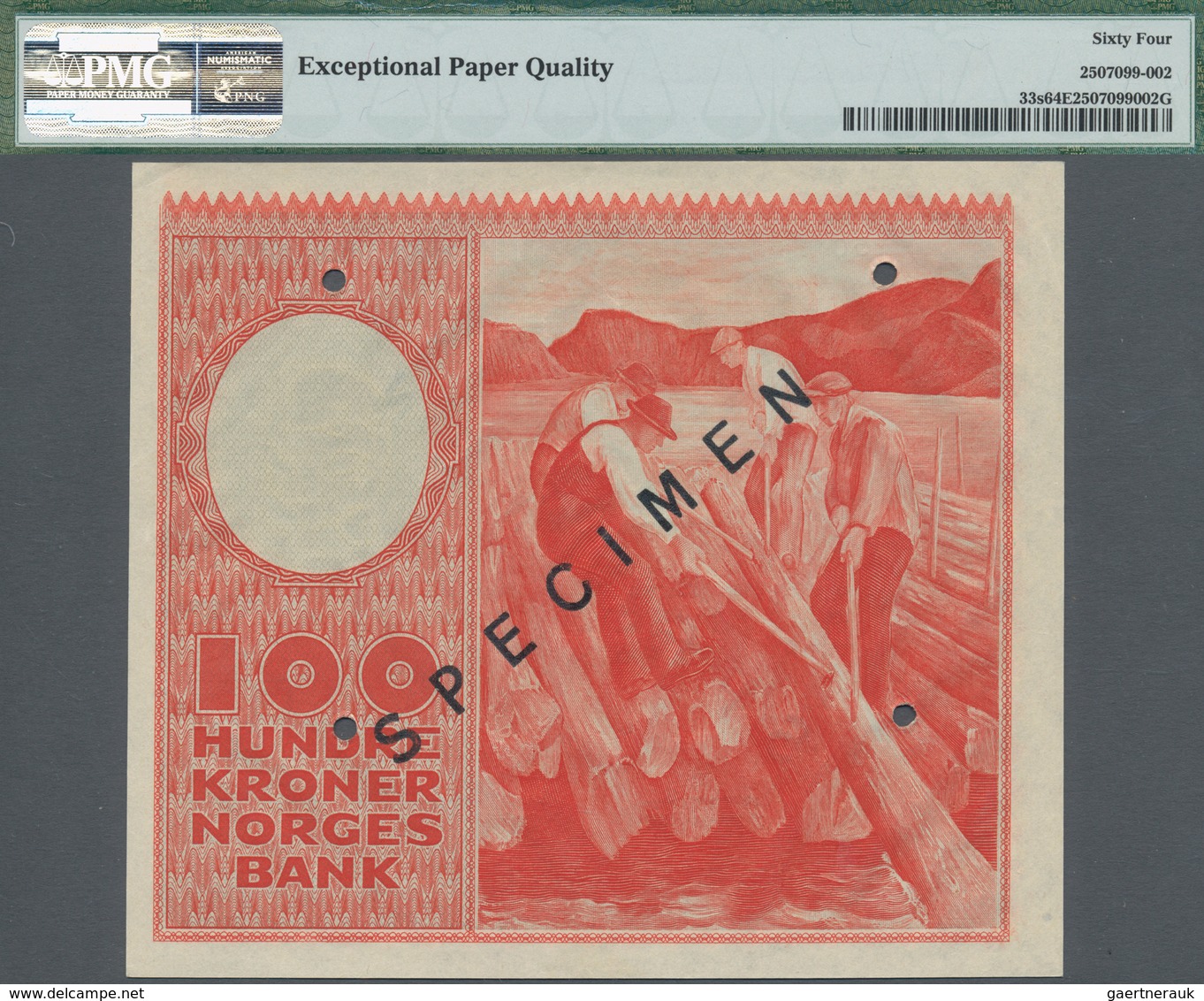 Norway / Norwegen: 100 Kroner 1950 SPECIMEN, P.33s With Serial Number X0000000, Punch Hole Cancellat - Norwegen