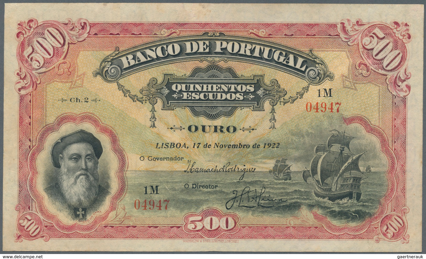 Portugal: 500 Escudos 1922 P. 130, Very Rare And Searched Note, Small Repair At Upper Border Center - Portugal