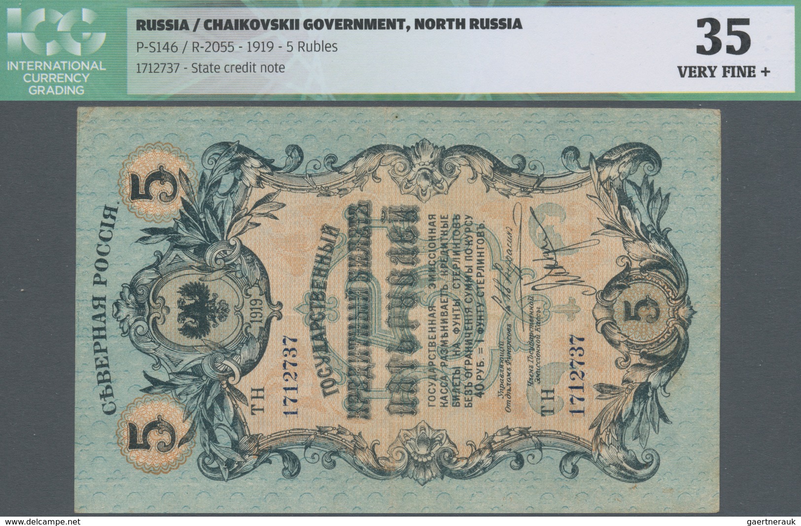 Russia / Russland: North Russia, Chaikovskii Government 5 Rubles 1919, P.S146, Lightly Toned Paper W - Rusia