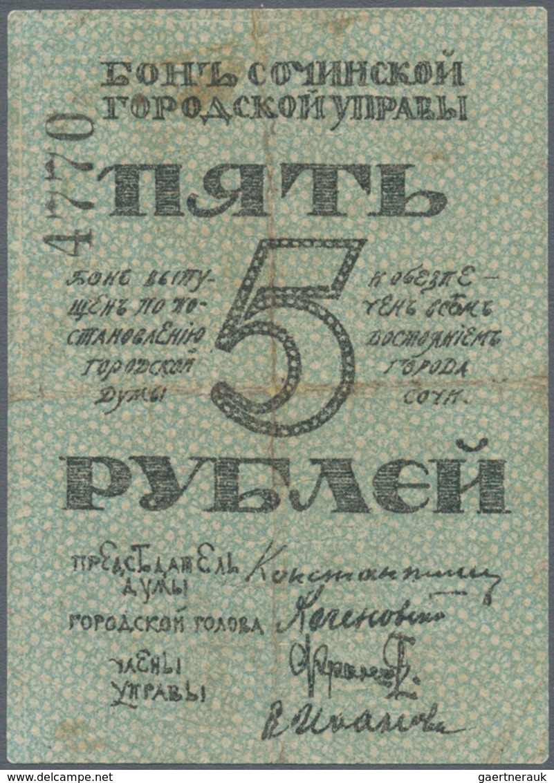 Russia / Russland: Set 5 Banknotes: North Caucasus Sochi City Government, 1 Ruble 1918, P.S585; 3 Ru