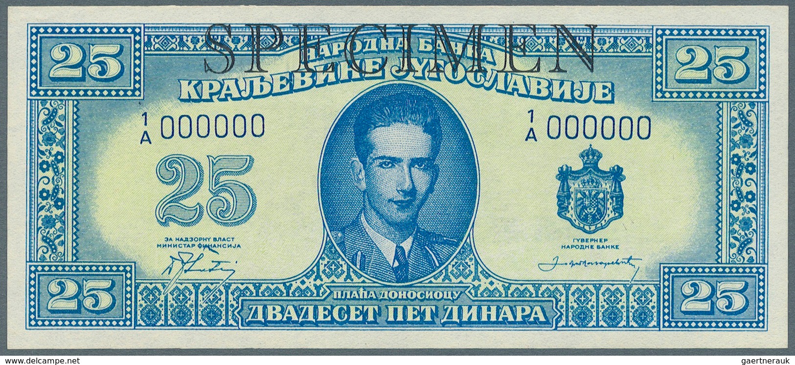 Yugoslavia / Jugoslavien: Not Issued Banknote 25 Dinara Series 1943 Specimen, P.35Cs, In Perfect UNC - Jugoslawien