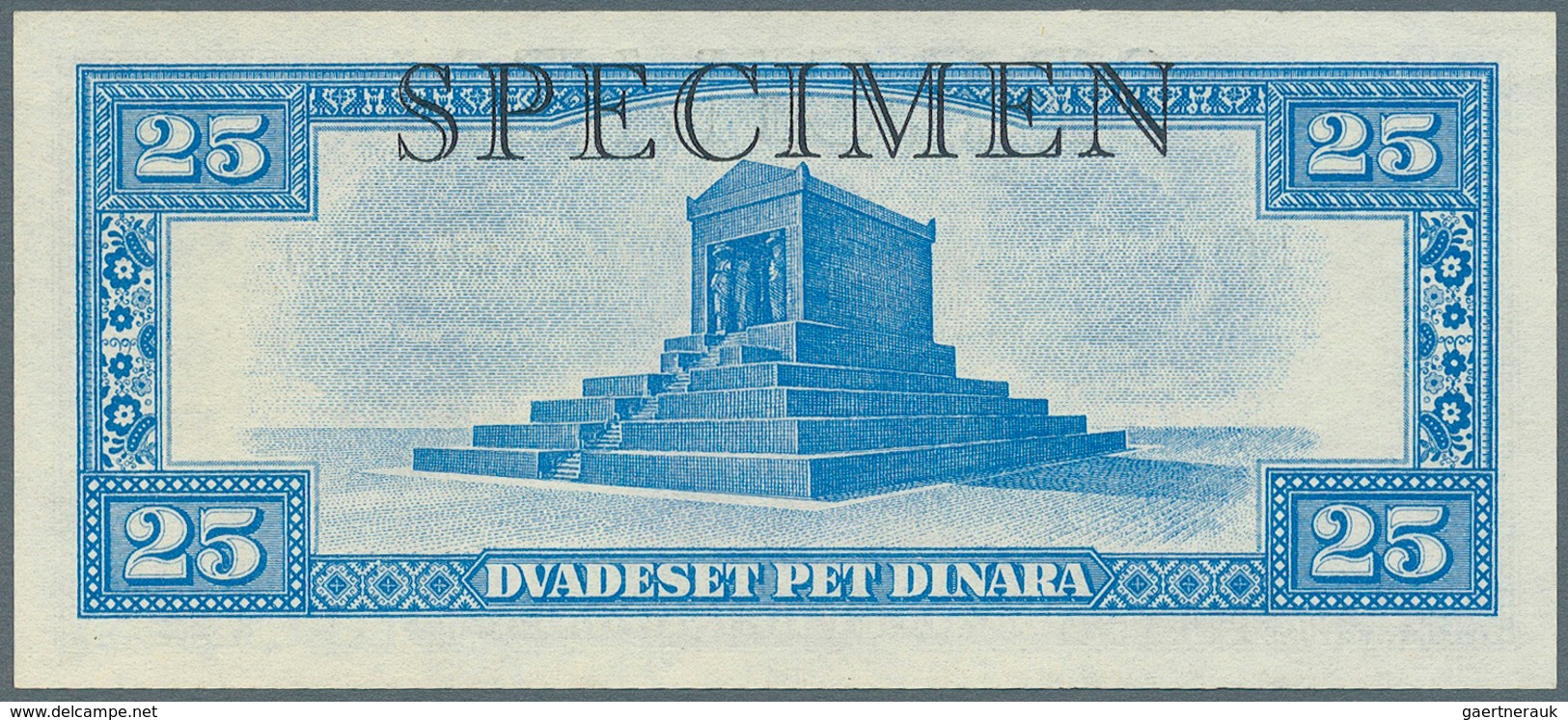 Yugoslavia / Jugoslavien: Not Issued Banknote 25 Dinara Series 1943 Specimen, P.35Cs, In Perfect UNC - Jugoslawien