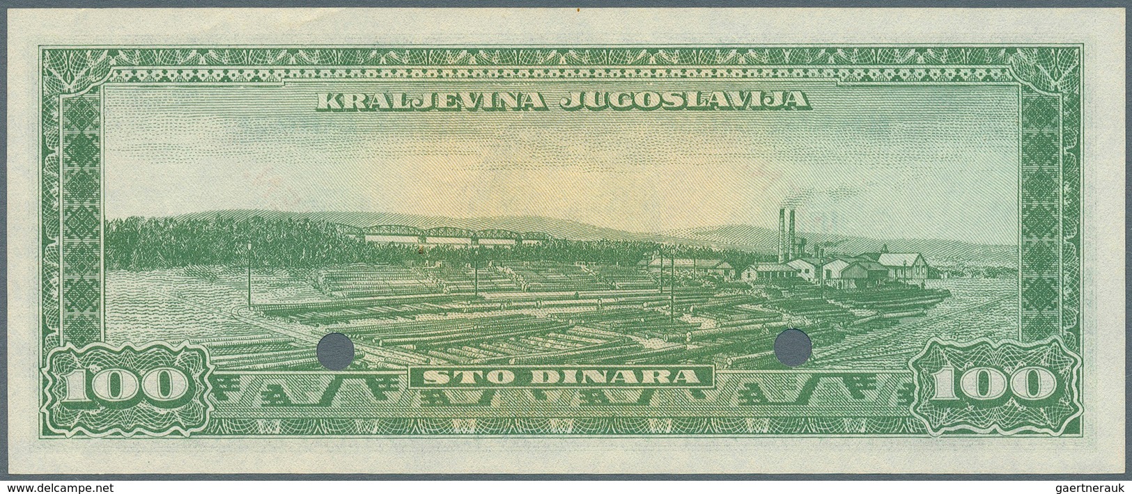 Yugoslavia / Jugoslavien: Not Issued Banknote 100 Dinara Series 1943 Specimen, P.35Ds, In Perfect UN - Yugoslavia