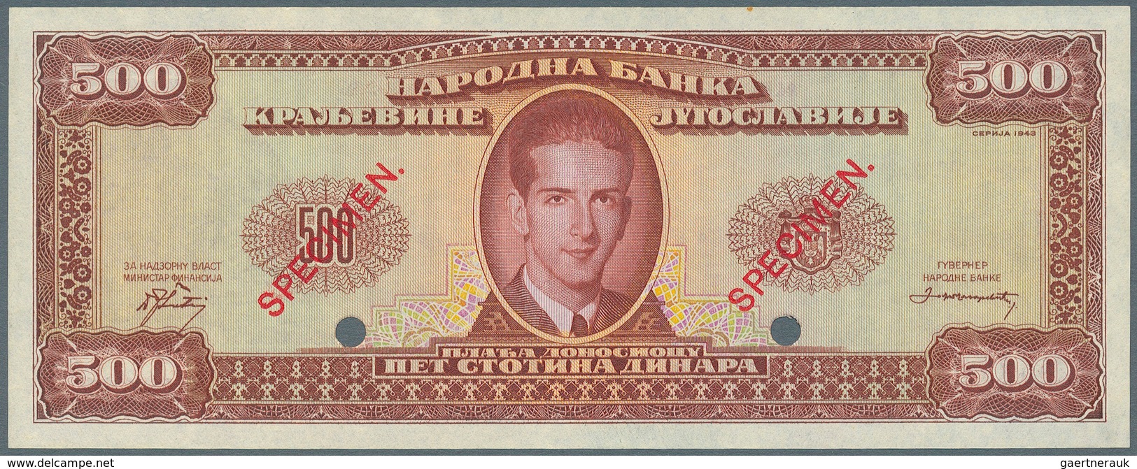 Yugoslavia / Jugoslavien: Not Issued Banknote 500 Dinara Series 1943 Specimen, P.35Es, In Perfect UN - Jugoslawien