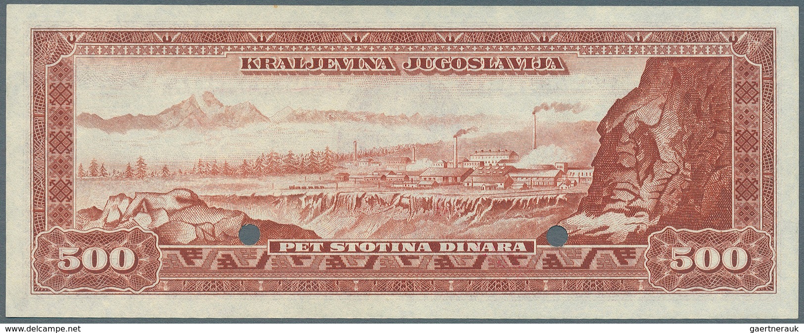 Yugoslavia / Jugoslavien: Not Issued Banknote 500 Dinara Series 1943 Specimen, P.35Es, In Perfect UN - Yugoslavia
