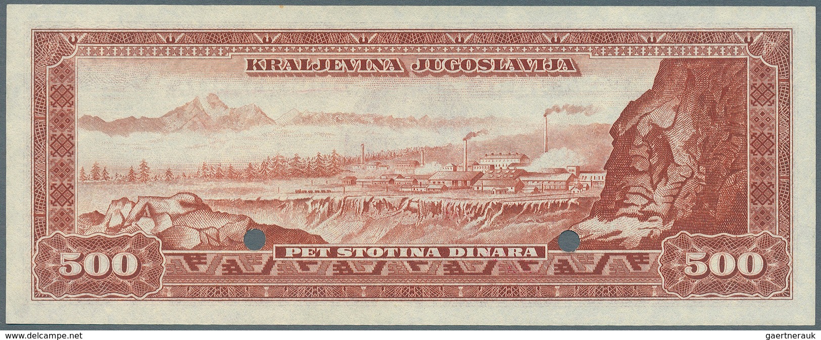 Yugoslavia / Jugoslavien: Not Issued Banknote 500 Dinara Series 1943 Specimen, P.35Es, In Perfect UN - Jugoslawien