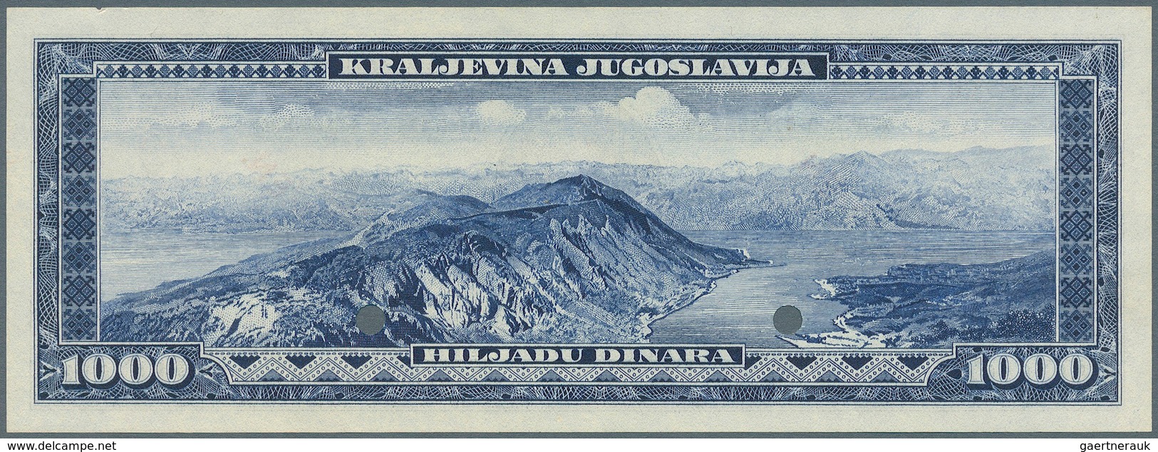 Yugoslavia / Jugoslavien: Not Issued Banknote 1000 Dinara Series 1943 Specimen, P.35Fs, In Perfect U - Yugoslavia