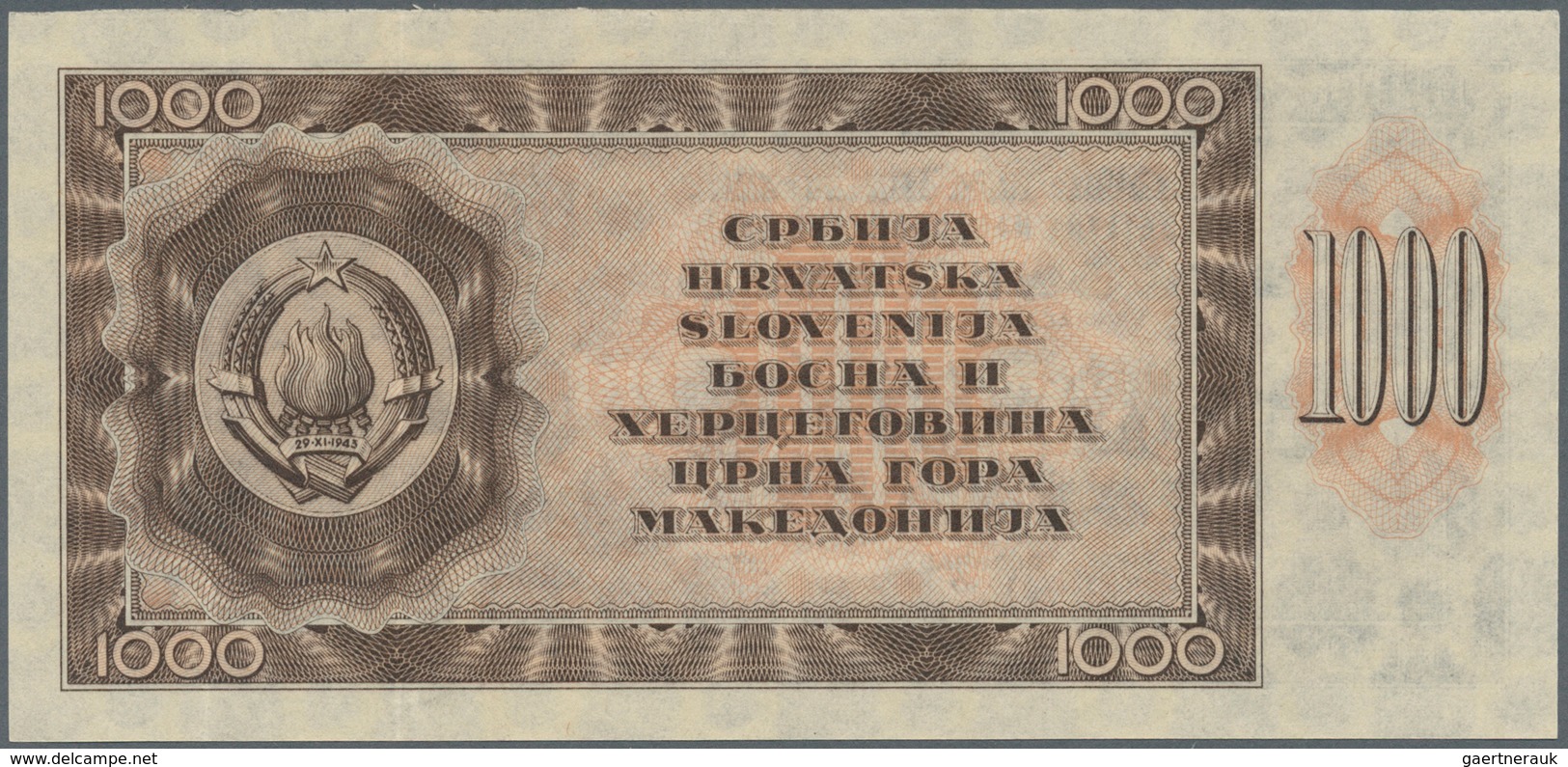 Yugoslavia / Jugoslavien: 1000 Dinara 1950, P.67x (not Issued), Minor Creases In The Paper, Tiny Cut - Jugoslawien