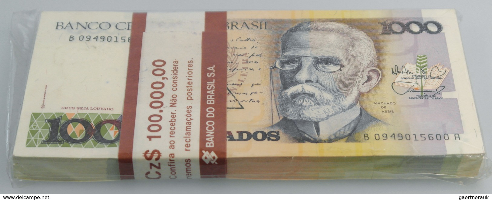 Brazil / Brasilien: Bundle With 100 Pcs. Brazil 1000 Cruzados 1988, P.213b In AUNC/UNC - Brazilië