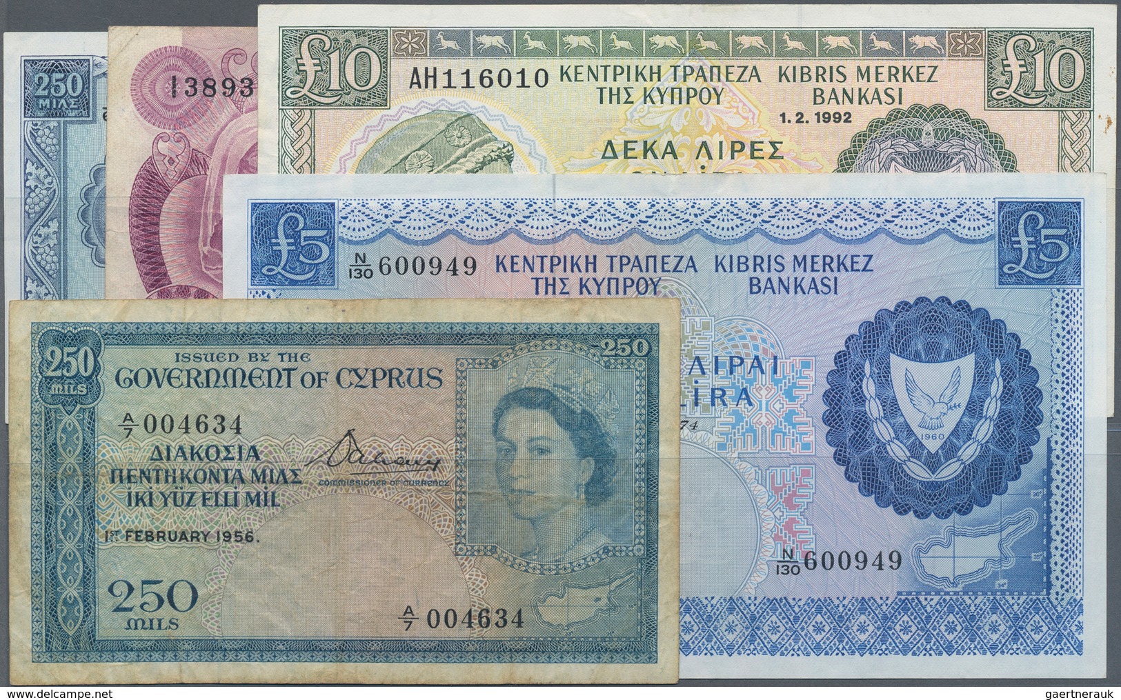 Cyprus / Zypern: Set With 39 Banknotes Comprising 250 Mils 1956 P.33 (F), 5 Pounds 1974 P.44c (VF+), - Zypern