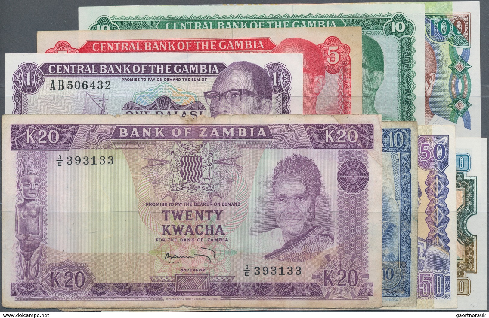 Gambia: Large Lot Of About 370 Banknotes From GAMBIA And ZAMBIA, Mostly Modern But Also Some Earlier - Gambie