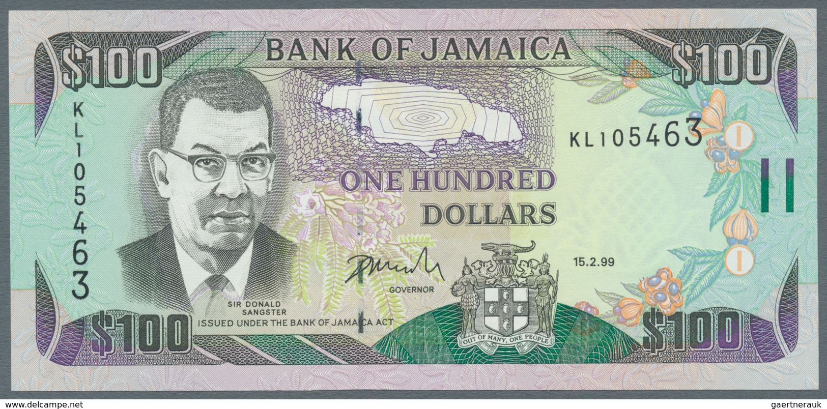 Jamaica: Lot With 38 Banknotes Jamaica 1 - 500 Dollars ND(1970's) - 1999 In F- To UNC Condition. (38 - Jamaica