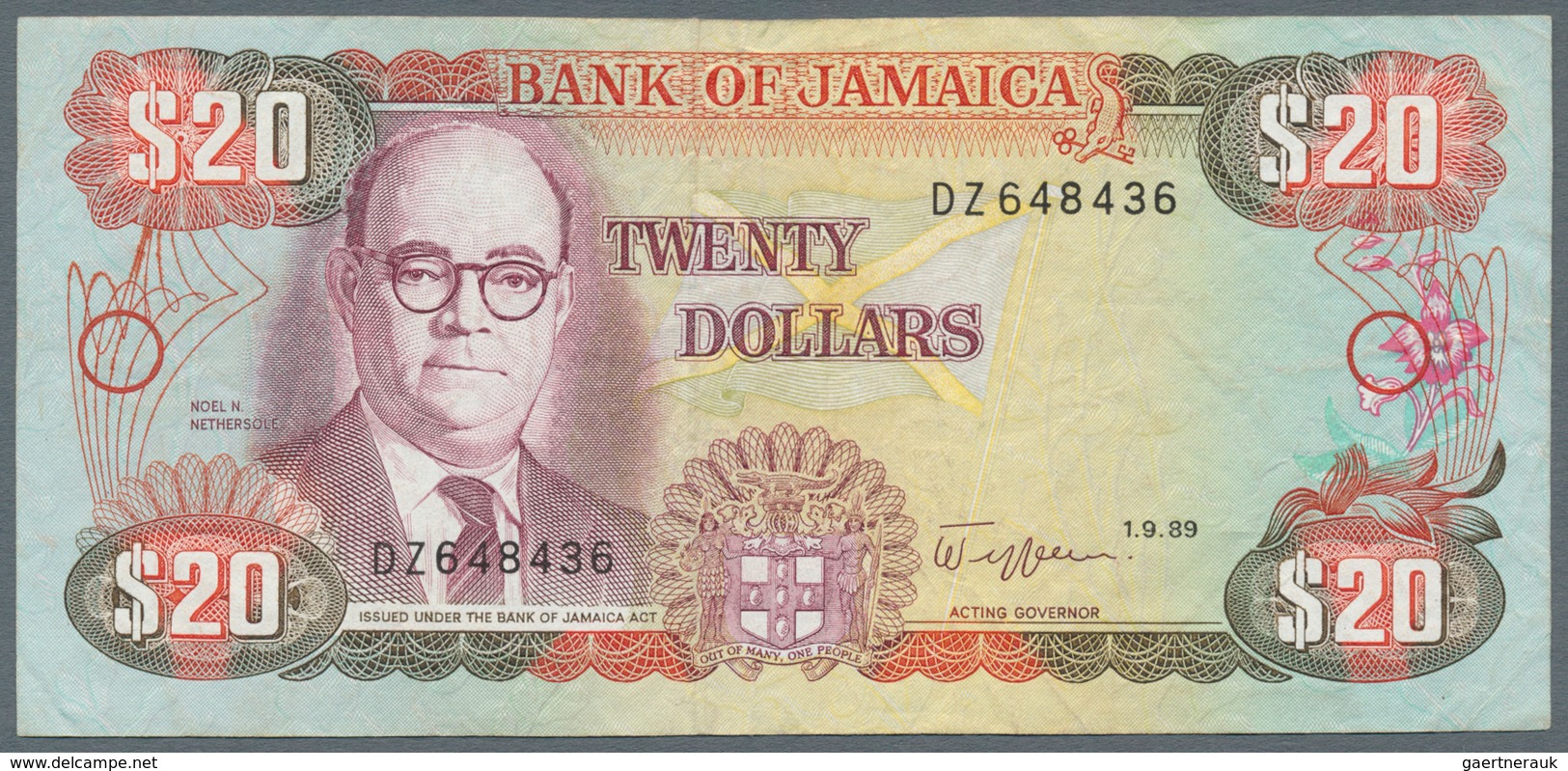 Jamaica: Lot with 38 banknotes Jamaica 1 - 500 Dollars ND(1970's) - 1999 in F- to UNC condition. (38