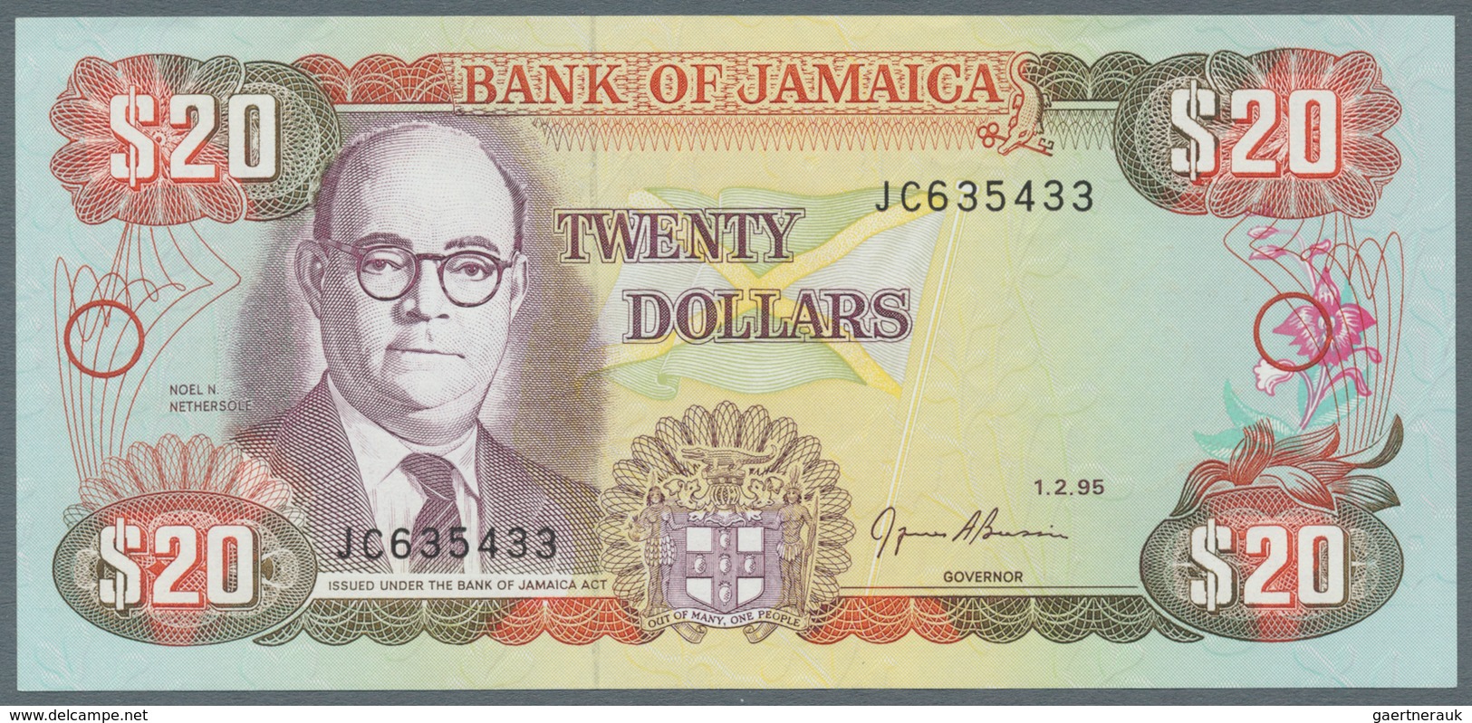 Jamaica: Lot with 38 banknotes Jamaica 1 - 500 Dollars ND(1970's) - 1999 in F- to UNC condition. (38