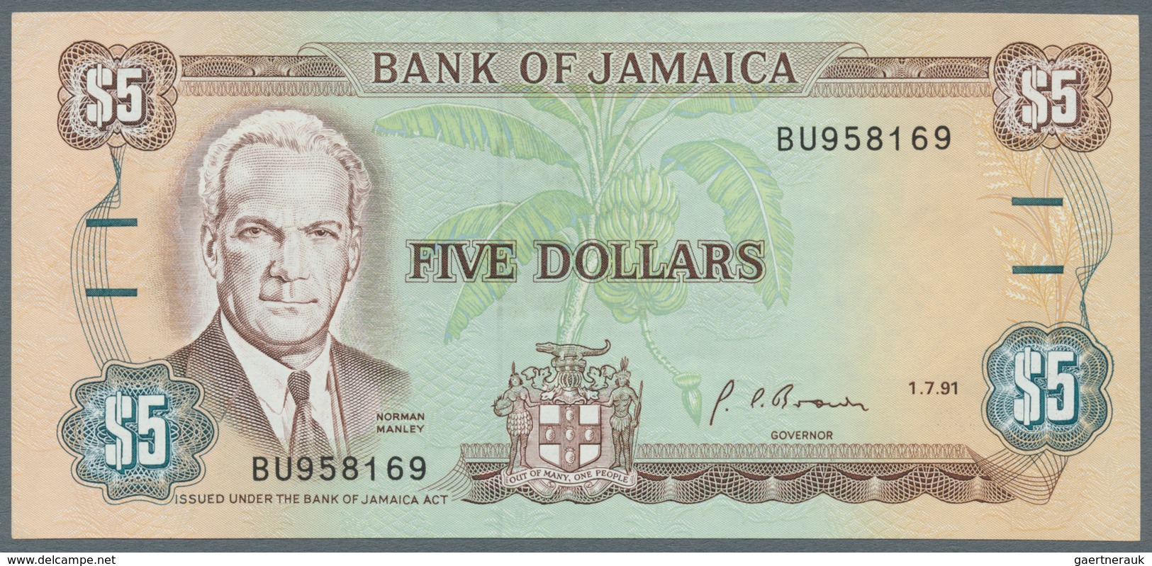 Jamaica: Lot with 38 banknotes Jamaica 1 - 500 Dollars ND(1970's) - 1999 in F- to UNC condition. (38