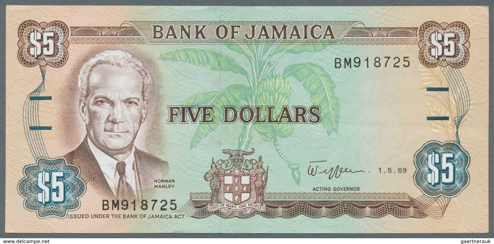 Jamaica: Lot with 38 banknotes Jamaica 1 - 500 Dollars ND(1970's) - 1999 in F- to UNC condition. (38