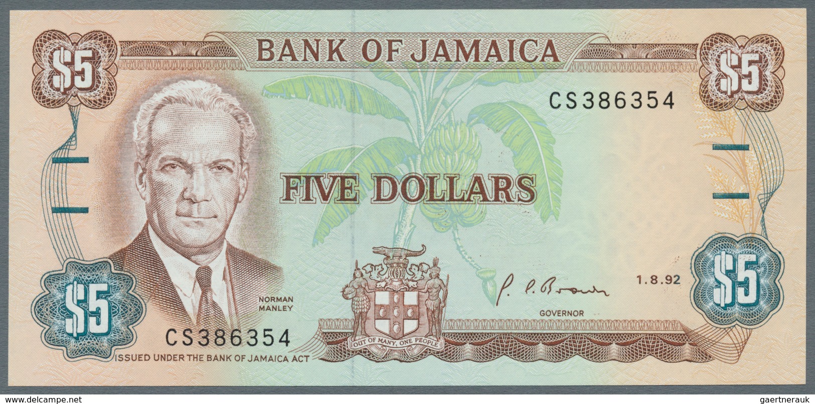 Jamaica: Lot with 38 banknotes Jamaica 1 - 500 Dollars ND(1970's) - 1999 in F- to UNC condition. (38