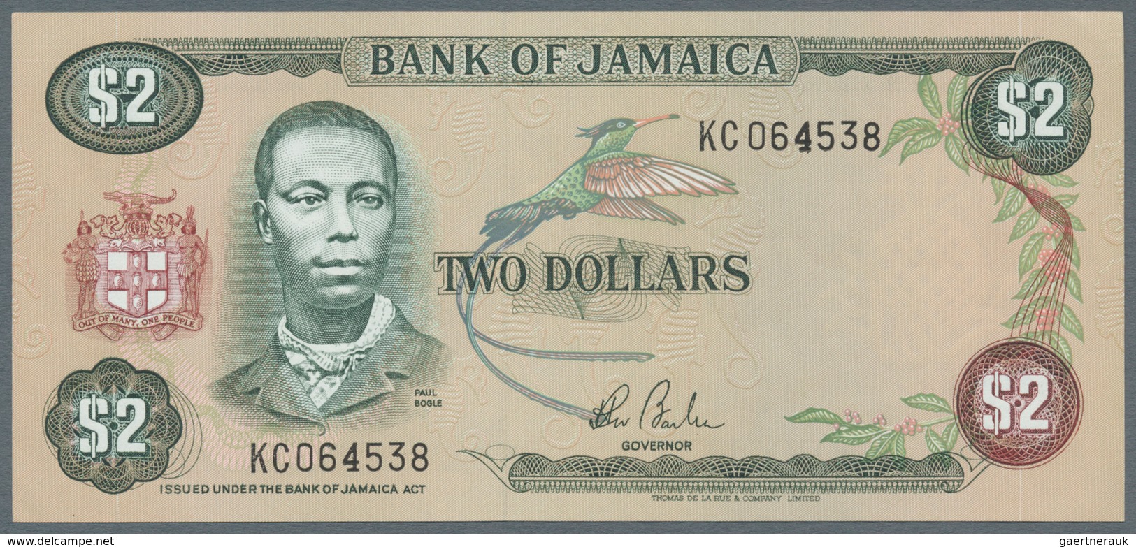 Jamaica: Lot with 38 banknotes Jamaica 1 - 500 Dollars ND(1970's) - 1999 in F- to UNC condition. (38