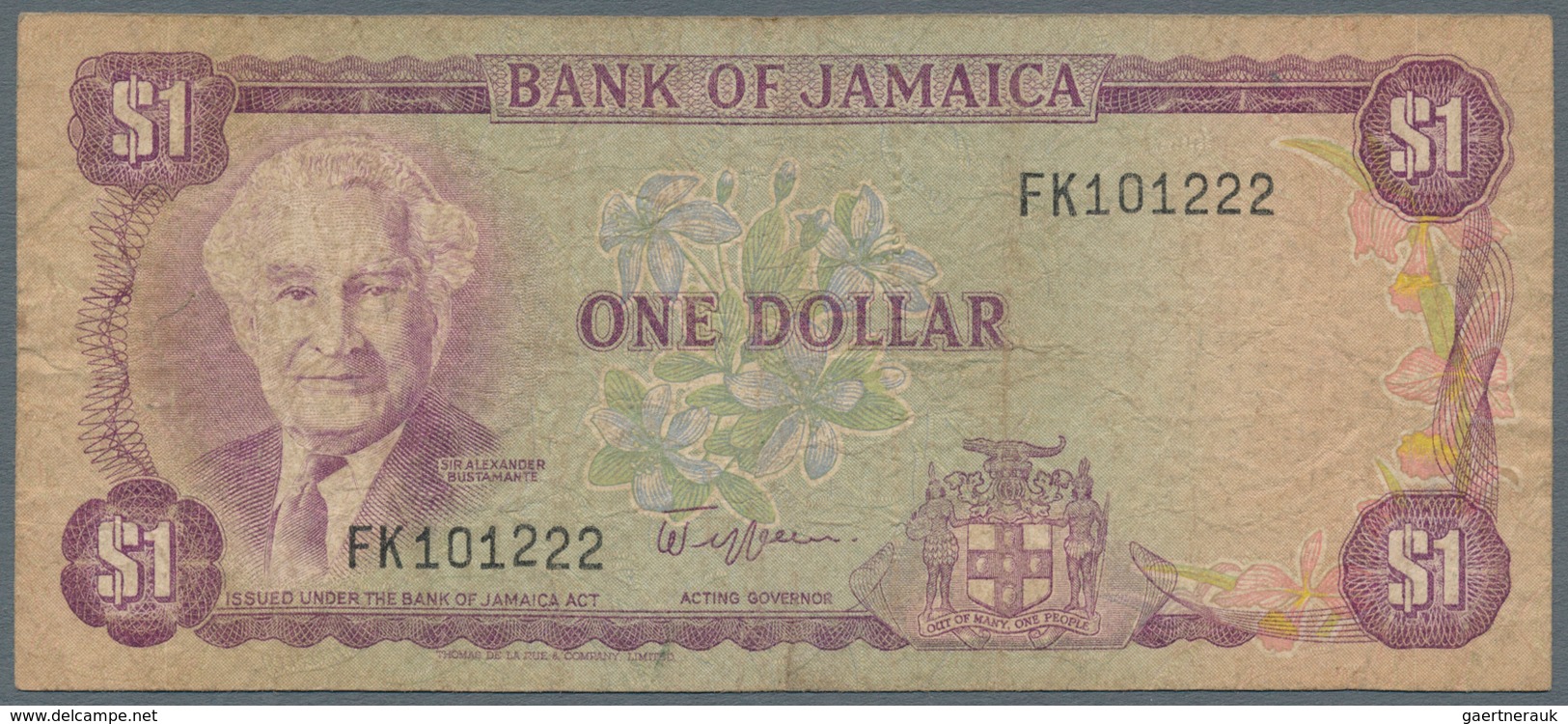 Jamaica: Lot with 38 banknotes Jamaica 1 - 500 Dollars ND(1970's) - 1999 in F- to UNC condition. (38