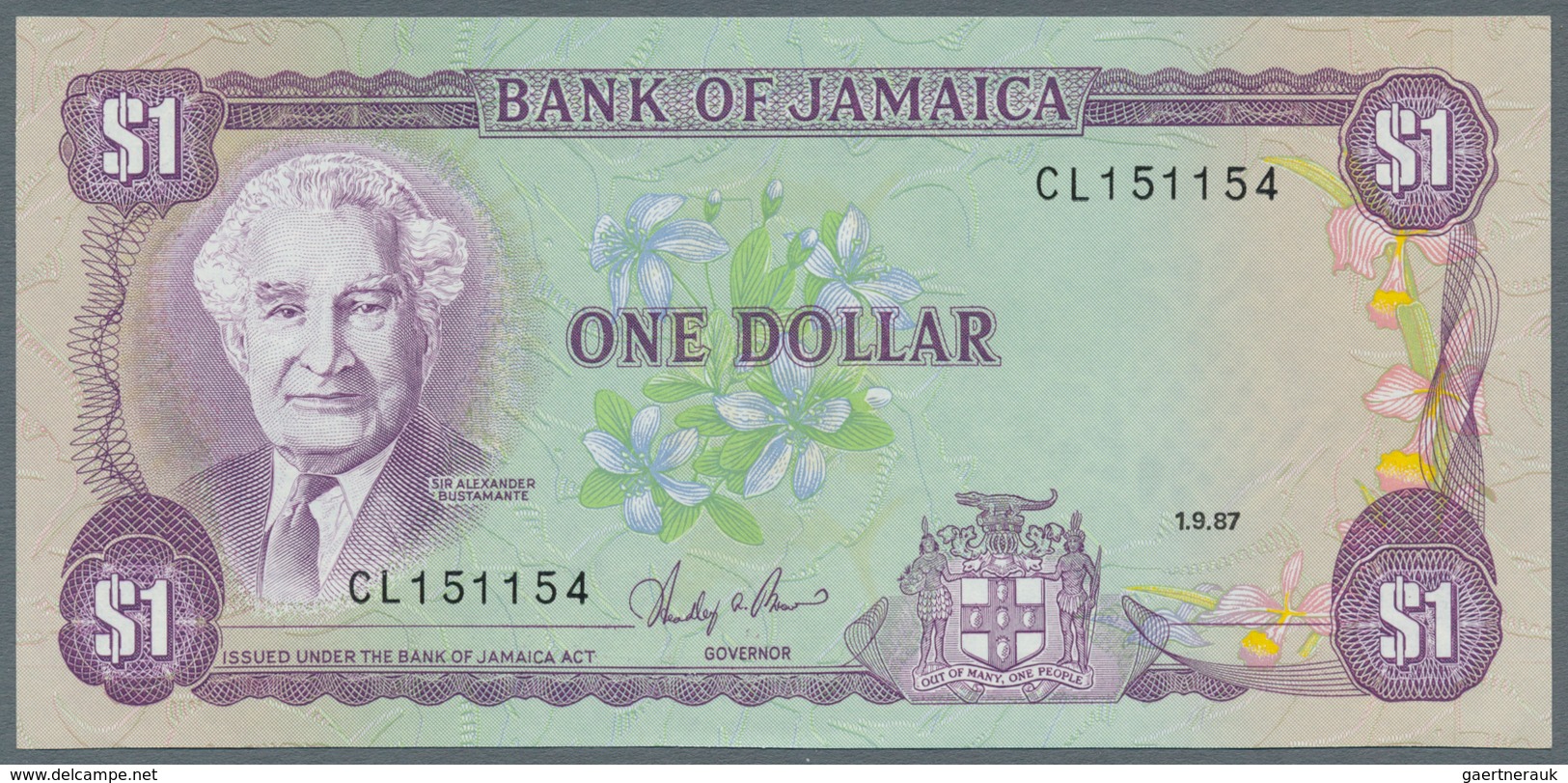 Jamaica: Lot with 38 banknotes Jamaica 1 - 500 Dollars ND(1970's) - 1999 in F- to UNC condition. (38