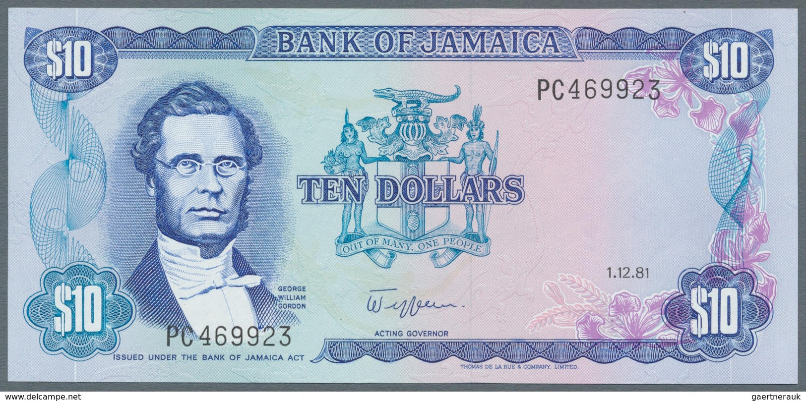 Jamaica: Lot with 38 banknotes Jamaica 1 - 500 Dollars ND(1970's) - 1999 in F- to UNC condition. (38