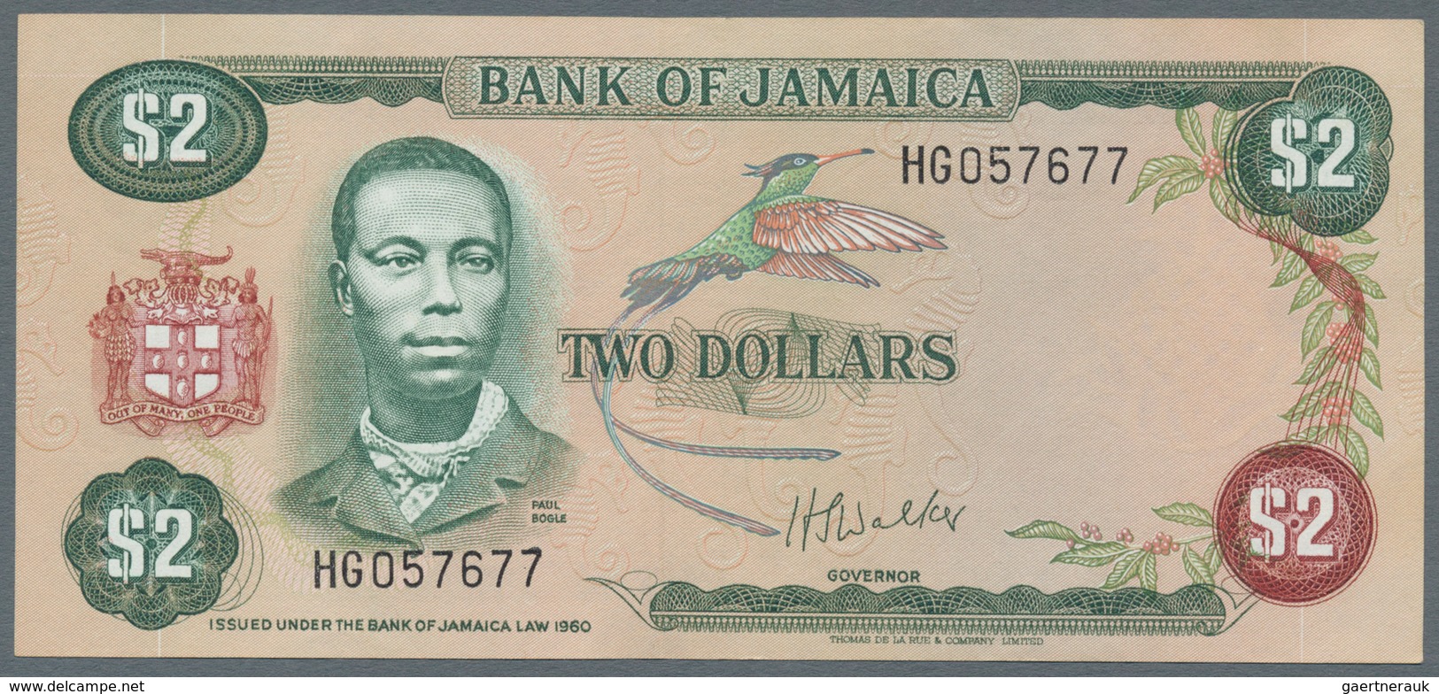 Jamaica: Lot with 38 banknotes Jamaica 1 - 500 Dollars ND(1970's) - 1999 in F- to UNC condition. (38